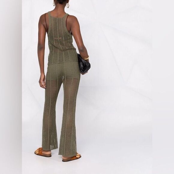 Dion Lee Green Pants Trousers Knit Pinnacle Open Crochet Moss Flared Size 8 - Picture 8 of 14